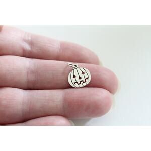 Sterling Silver Pumpkin Charm, Pumpkin Carving Charm, Halloween Pumpkin Charm